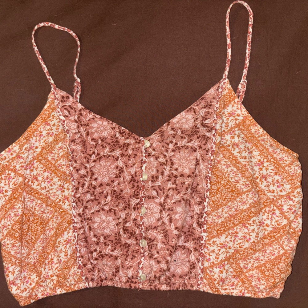 American Eagle Outfitters Pink and Orange Crop Camisole